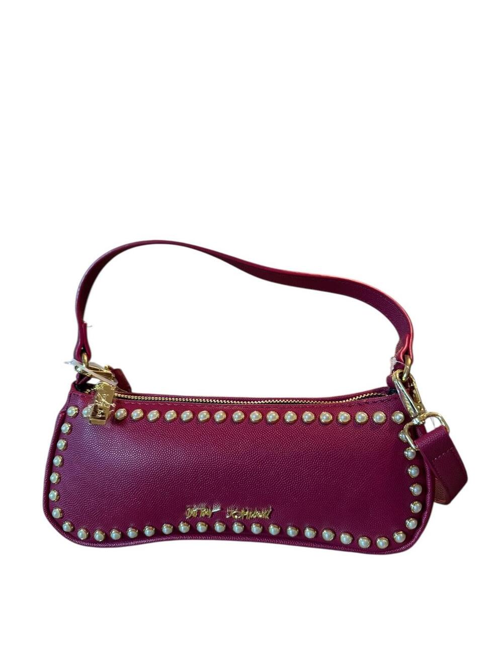 Betsey Johnson Studded Burgundy Pink Leather Shoulder Bag